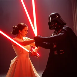film still of princess leia fighting darth vader in a lightsaber battle, star wars, 1 9 7 0, kodak, film, lightsabers, dramatic lighting, epic