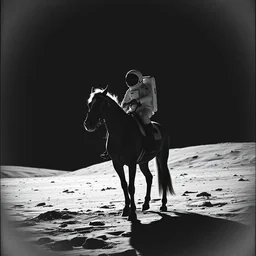 an astronaut on a horse, on the moon, black and white leica 1 9 7 0's photography, grainy, contrasty