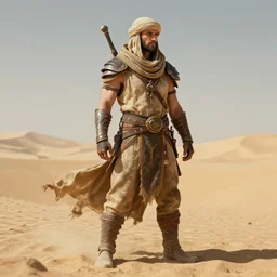 postapocalyptic explorer, desert mage fighter full body concept art pose, darek zabrocki, noah bradley, incredible details, berberic clothes, desert fighter ancient mage