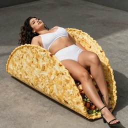 busty woman laying in a giant taco