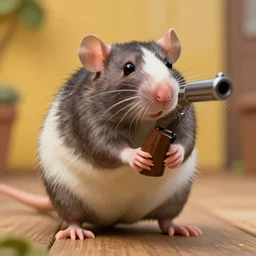 hyper - realistic bipedal rat!!!!!! biggie cheese [ biggie cheese as a fat!!!! rat ] aiming a gun at you, barrel towards towards the screen from the new family adventure film, 8 k, f 1. 8