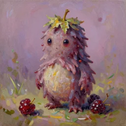 a creep strawberey creature, oil in canvas,
