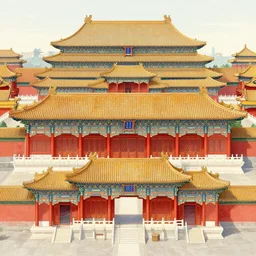 symmetry!! a gorgeous chinese palace, illustration, art by laurie greasley, victo ngai and hiroshi yoshida.