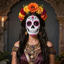 greek goddess athena as a mexican sugar skull