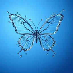 photo water splash in the shape of butterfly wings, butterfly made of water on blue gradient, 8 k
