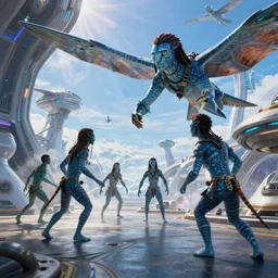 science fiction, scene of HD action from the movie Avatar 2: Way of Water set on the planet Pandora, na'vi in shot