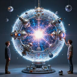 complex alien technology that can create a giant sphere of energy, used to contain a star by tyler edlin and agustin fernandez, style of dadaist