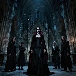 a photograph of mary elizabeth winstead as a vampire in a gothic cathedral at night, gloomy, horror, photograph by artgerm and alphonse mucha and ross tran and greg rutkowski.