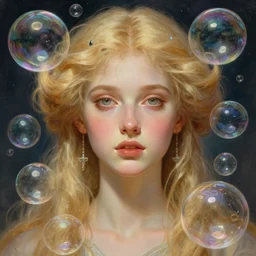 perfectly feminine face!! full body portrait of young soap bubble goddess blessed by nature with ever - increasing physical mental perfection, blonde, symmetrical! intricate, sensual features, highly detailed, biblical divine holy perfection!! digital painting, artstation, concept art, smooth, sharp focus, illustration, art by artgerm and greg rutkowski and alphonse mucha
