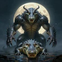 epic professional digital art of 🦧🐊🌙, ambient lighting, painted, gorgeous, stunning, symmetrical, impressive, leesha hannigan, van herpen, best on artstation, cgsociety, wlop, pixiv, stunning, gorgeous, much wow, cinematic, masterpiece