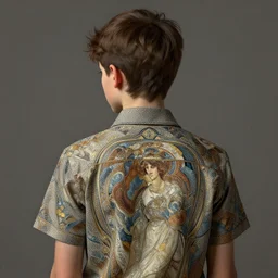 perfectly - portrait of a boy wearing shirt from behind, intricate, highly detailed, digital painting, artstation, concept art, smooth, sharp focus, illustration, unreal engine 5, 8 k, art by artgerm and greg rutkowski and alphonse mucha