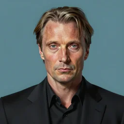 portrait of Mads Mikkelsen as Hannibal Lecter, highly detailed, centered, solid color background, digital painting, artstation, concept art, smooth, sharp focus, illustration, artgerm, donato giancola, Joseph Christian Leyendecker, Les Edwards, Ed Repka, WLOP, Artgerm