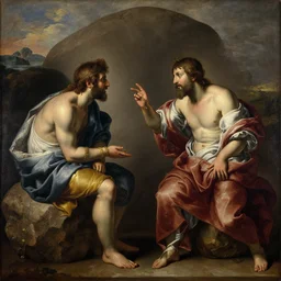 a rock debating, painting by caravaggio
