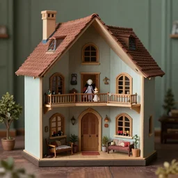 a dollhouse in the style of h. p. lovecraft, cutaway in wes anderson style, digital art, highly detailed