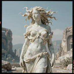 kodak portra 4 0 0 portrait by paolo roversi of a dystopian woman like weird marble statue in a scenic dystopian environment, hair floating in air, intricate, elegant, highly detailed, digital art, artstation, concept art, smooth, sharp focus, tomasz alen kopera, peter mohrbacher, donato giancola, tonal colors