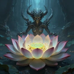 the great lotus cold hell, extraordinary, made in abyss style, trending on cgsociety, detailed