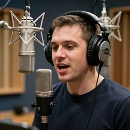 A photograph of a bird wearing headphones and speaking into a high-end microphone in a recording studio. Its a Bird wearing a headphones, a bird, a bird!!!!!, bird!!! Wearing headphones on a recording studio, a bird