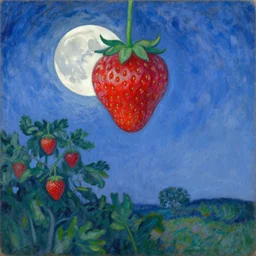 a strawberry moon reimagined by a post - impressionist painter