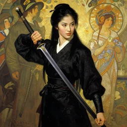 full character of a beautiful woman ancient chinese martial hero in black clothes, character design, painting by gaston bussiere, katsuya terada, nc wyeth, greg rutkowski, craig mullins, vermeer, frank frazetta, mucha, tom of finland, trending on artstation, jeffery catherine jones