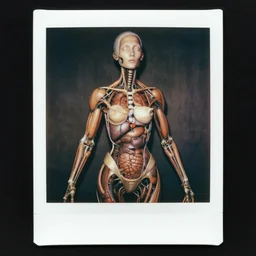beautiful and detailed woman made of wires and types of tubes, muscles, intricate, organs, ornate, surreal, john constable, guy denning, caravaggio, 1 9 1 0 polaroid photo