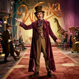 saul goodman as Willy Wonka, film still from the movie directed by Denis Villeneuve with art direction by Salvador Dalí, wide lens