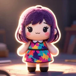 cute fumo plush of a girl in a dazzle pattern dress, anime, vivid stylized character silhouette, edge glow, cel shaded pbr, vray
