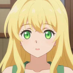 very cute and beautiful anime girl portrait with highly detailed green eyes and pastel yellow hair, in modern anime style, made by ross tran, wlop, laica chrose
