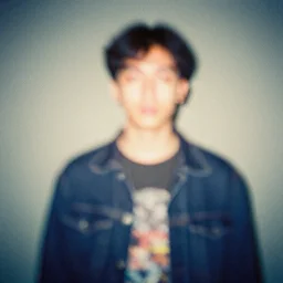experimental random fashion male portrait, colorful, very faded, grainy, very blurry, expired film, asymmetrical