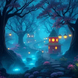 wonderland, highly detailed, 8 k, hdr, award - winning, octane render, artstation, volumetric lighting, anime wallpaper, pop art color, saturated dark blue mood