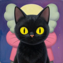 portrait of a black cat as the supreme leader of the universe by shusei nagaoka kaws, david rudnick, airbrush on canvas, pastell colors, cell shaded