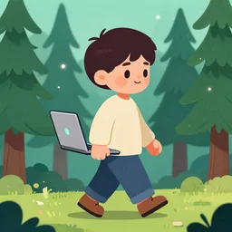 walking laptop, cartoonish cute, pine trees, magical atmosphere, trending on artstation, 3 0 mm, by noah bradley trending on artstation, deviantart, high detail, stylized portrait