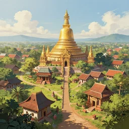 matte painting of a beautiful dvaravati village and buddhit temple, digital art, trending on artstation