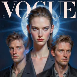 3 d, smirk glare plastic fashion model, blue moon rays, soft light, vogue cover style, poster art, high detail, intricate oil painting, multiple exposure, stanley kubrick mood, hyperrealism, 3 d, by tooth wu and wlop and beeple and greg rutkowski