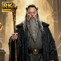 Elon Musk as Gandalf with a staff, stern look, 4k, artstation, cgsociety, award-winning, masterpiece, stunning, beautiful, glorious, powerful, fantasy art