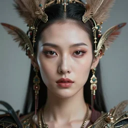 portrait of a stunningly beautiful futuristic stark beauty tribal female, depth of field, zeiss lens, detailed, symmetrical, centered, fashion photoshoot, by Annie Leibovitz and Steve McCurry, David Lazar, Jimmy Nelsson, Breathtaking, 8k resolution, extremely detailed, beautiful, establishing shot, artistic, hyperrealistic, beautiful face, octane render
