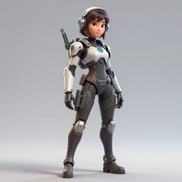 a 3 d concept art of a armed sci - if girl by pixar studio.
