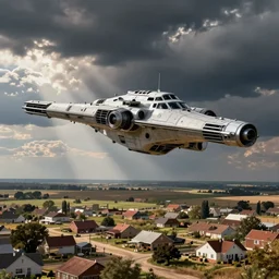 an imperial star destroyer hovering menacingly over a rural town in kansas