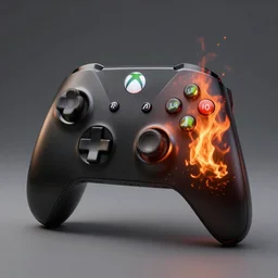 Xbox in fire, 3d, 4k, realism