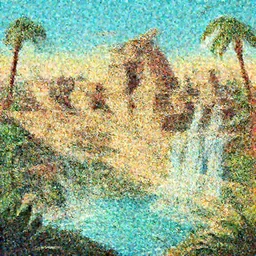 a ancient egyptian city with plants and waterfalls, digital art retrowave art,trending on art station