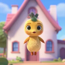high resolution pixar zootopia of cresselia floating in front of house looking at camera
