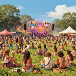 moshpit full of hippies at woodstock, art by artgerm