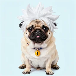 a pug dog cosplaying Killua from Hunter x Hunter