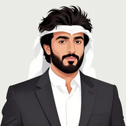 character portrait of a cool saudi bearded man, messy hair, wearing a suit, highly detailed, stylized, medium shot, vector line art, clean cel shaded vector art, by ross tron, lois van baarle, artgerm, helen huang, makoto shinkai, ilya kuvshinov, rossdraws