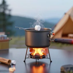 a transformer cooking a marshmellow in a camping fire, octane render, hard reflection, hyperrealism, 3D
