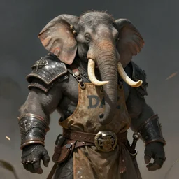 An epic fantasy style portrait painting of an anthropomorphic elephant barbarian wearing an apron, DAZ, octane render, cosplay, RPG portrait, dynamic lighting