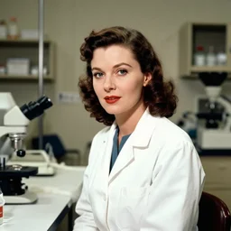 hedy lamarr in a lab coat portrait