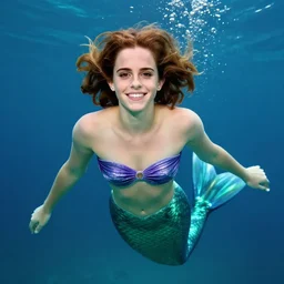beautiful photo of emma watson as a mermaid, underwater, smiling