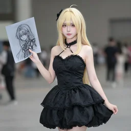 beautiful cosplay of girl in black dress, drawn by WLOP