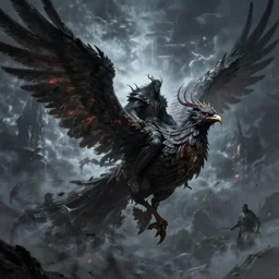 nameless king riding a giant dark phoenix, storm king, beksinski, wayne barlowe, ruan jia, dark soul concept art