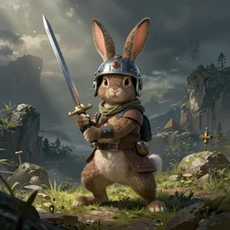 bunny with helmet and sword by brian kesinger and james gurney, artstation